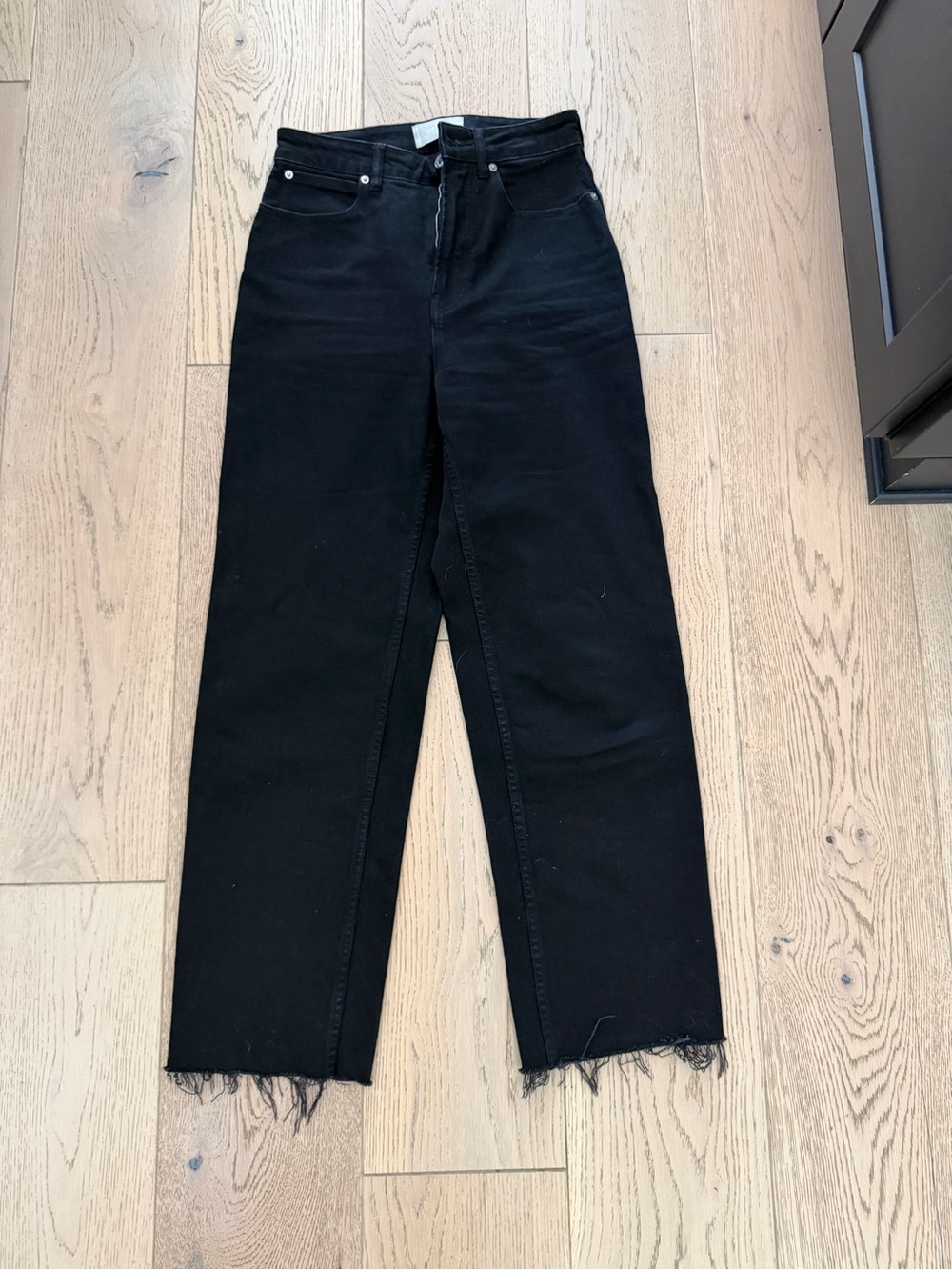 Everlane High-Rise Black Straight Leg Jeans with Raw Hem 27 L